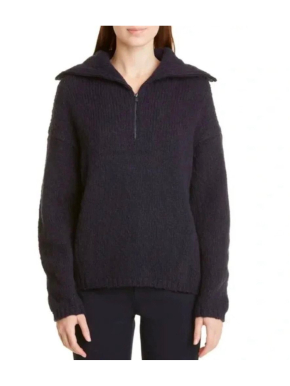 Women's Vince. Black Alpaca Wool Blend Half-Zip Sweater SP Quiet Luxury